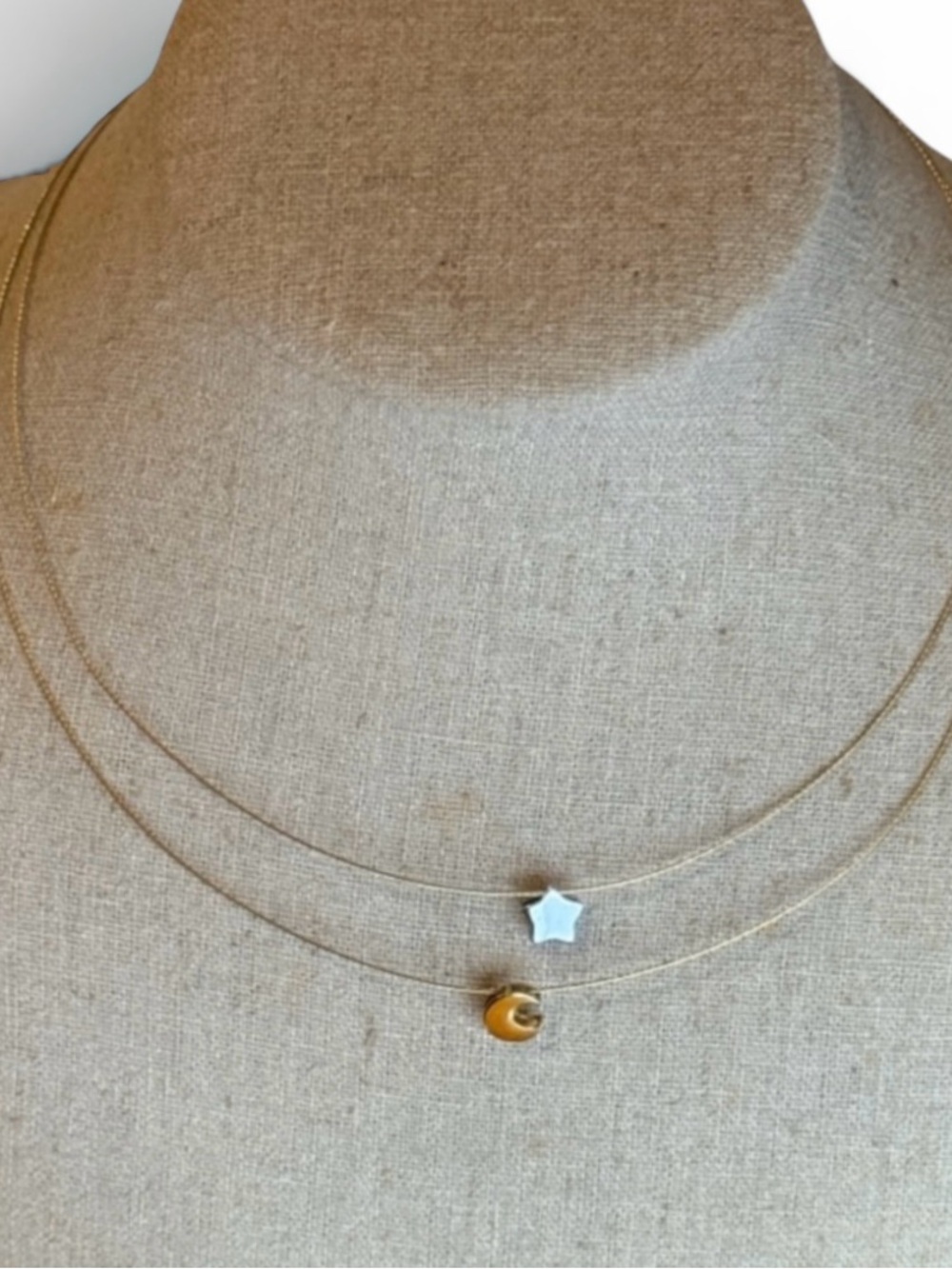 14K gold celestial charm necklace Italy moon star vintage 90s